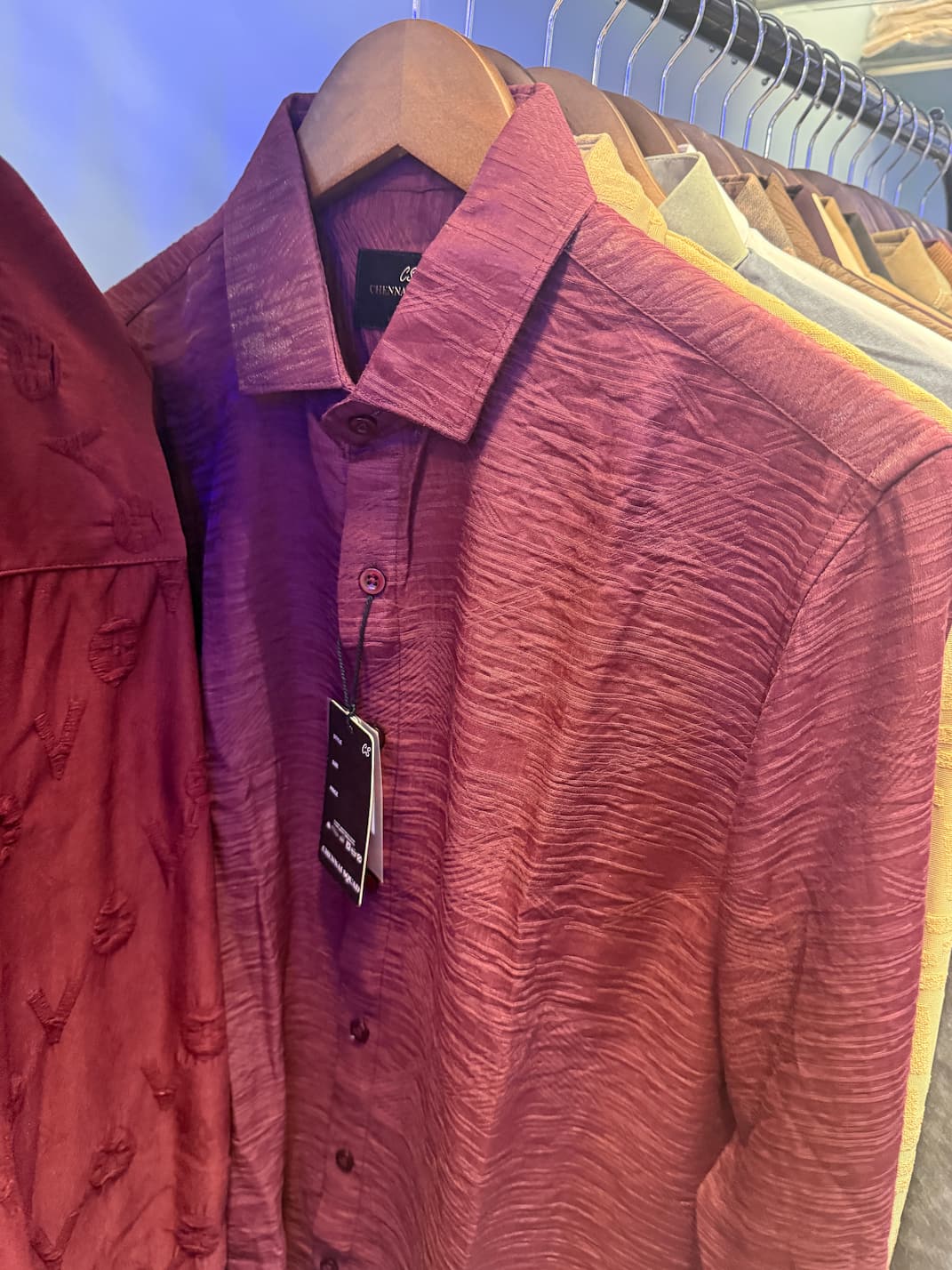 luxe designer fabric. maroon. C.S