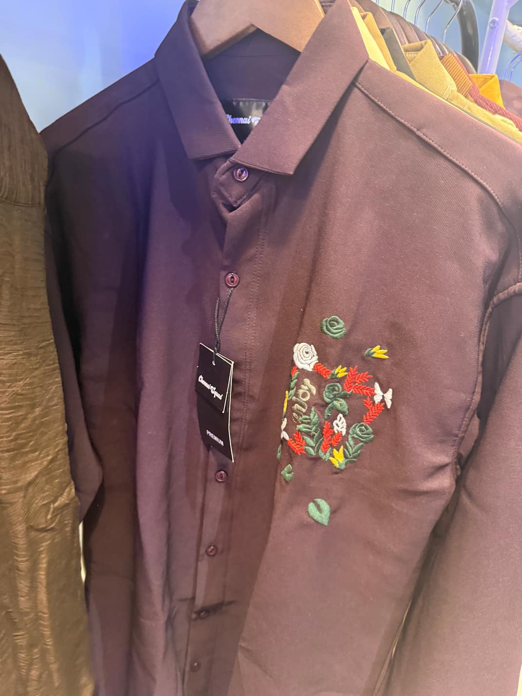 Flower Embroided shirt. Deep Red. C.S