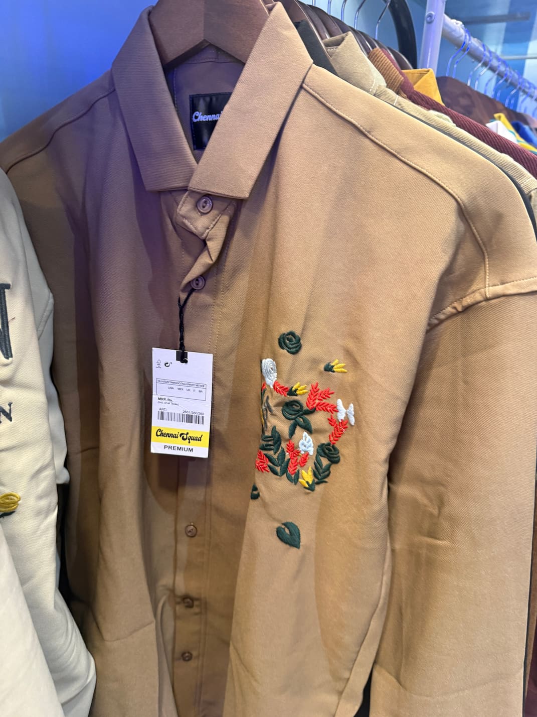 Flower Embroided Shirt Brown . C.S