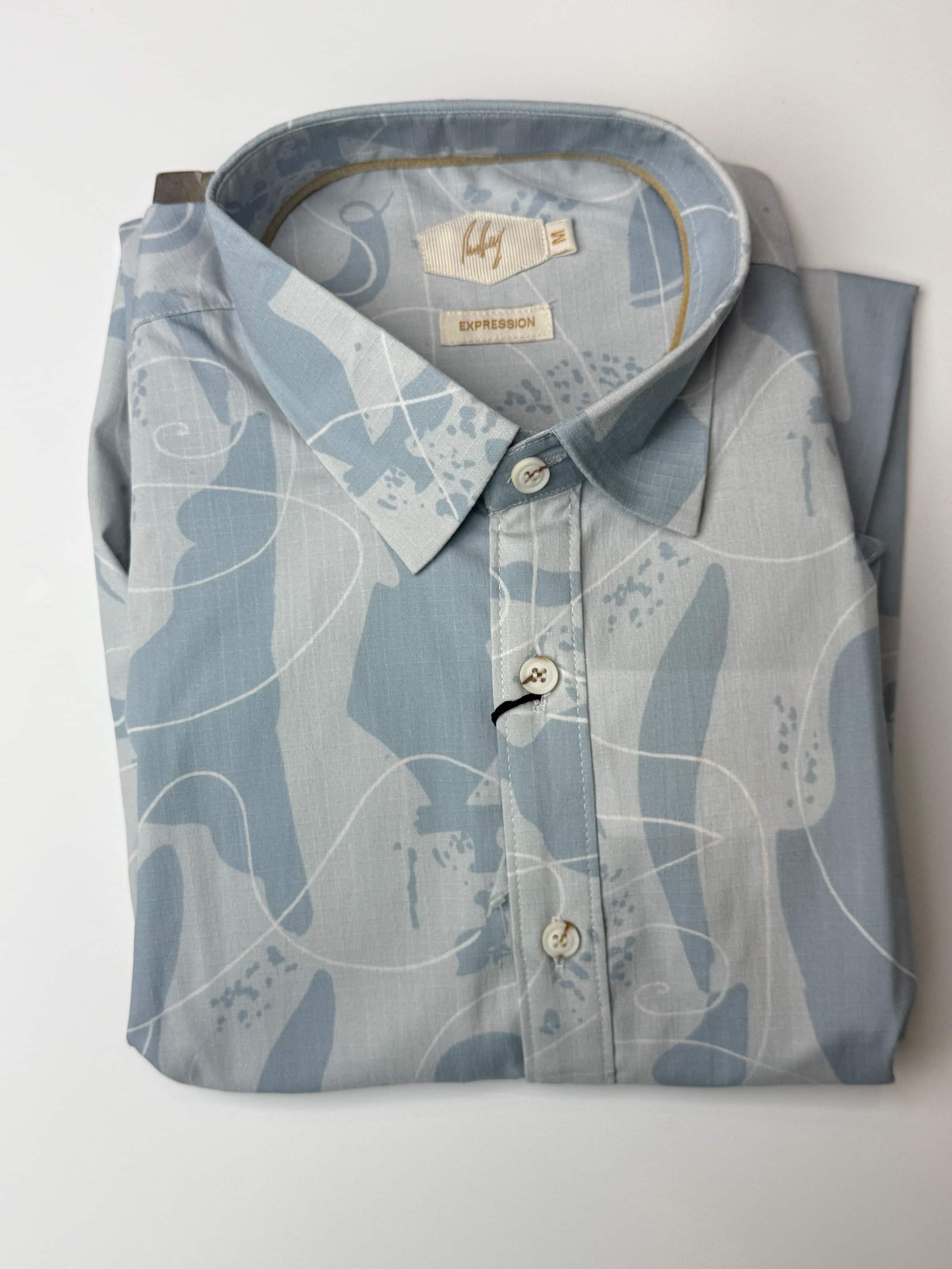 printed shirt. light blue. R.R