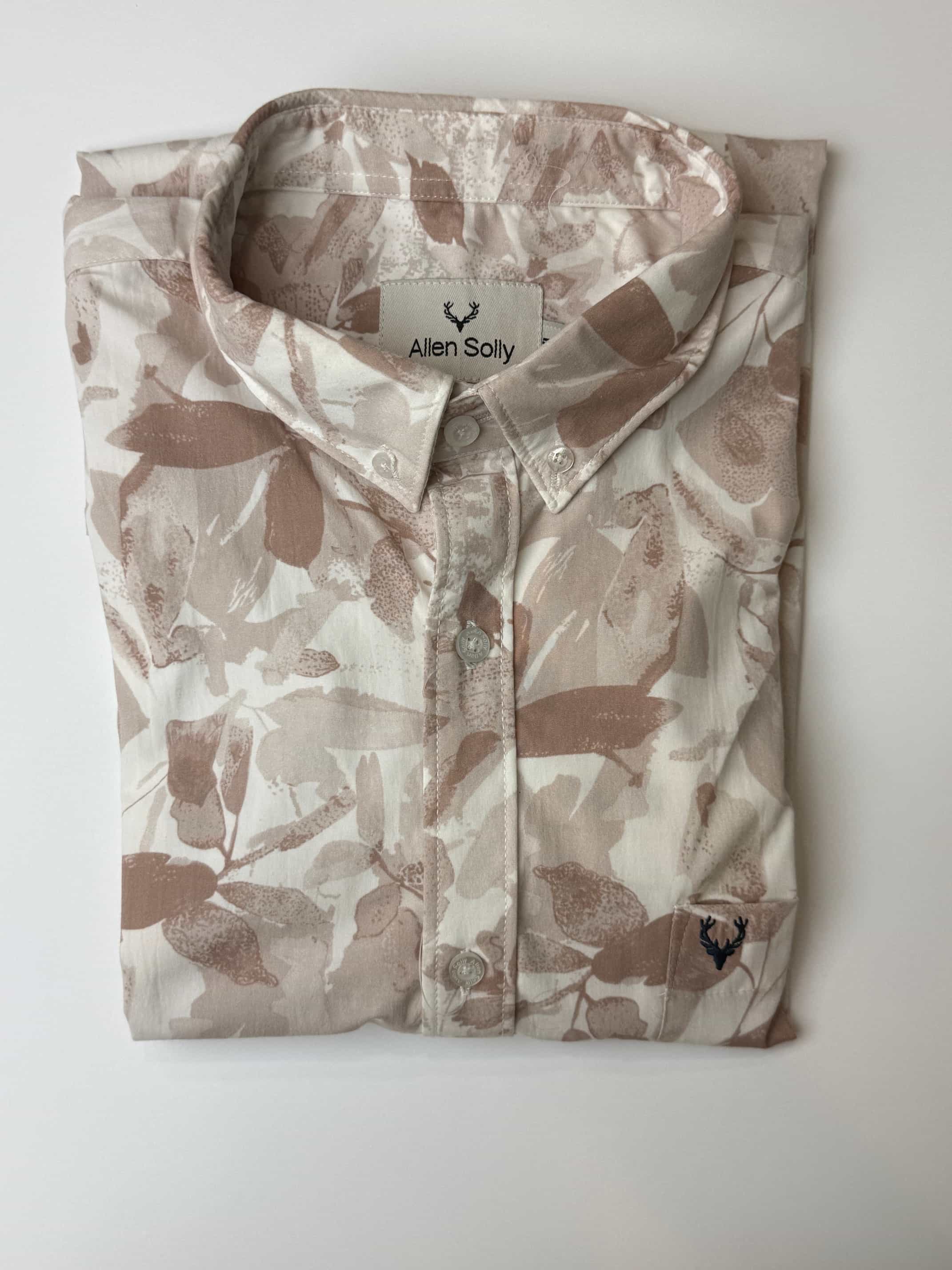 floral printed shirt. white. brown. A.S
