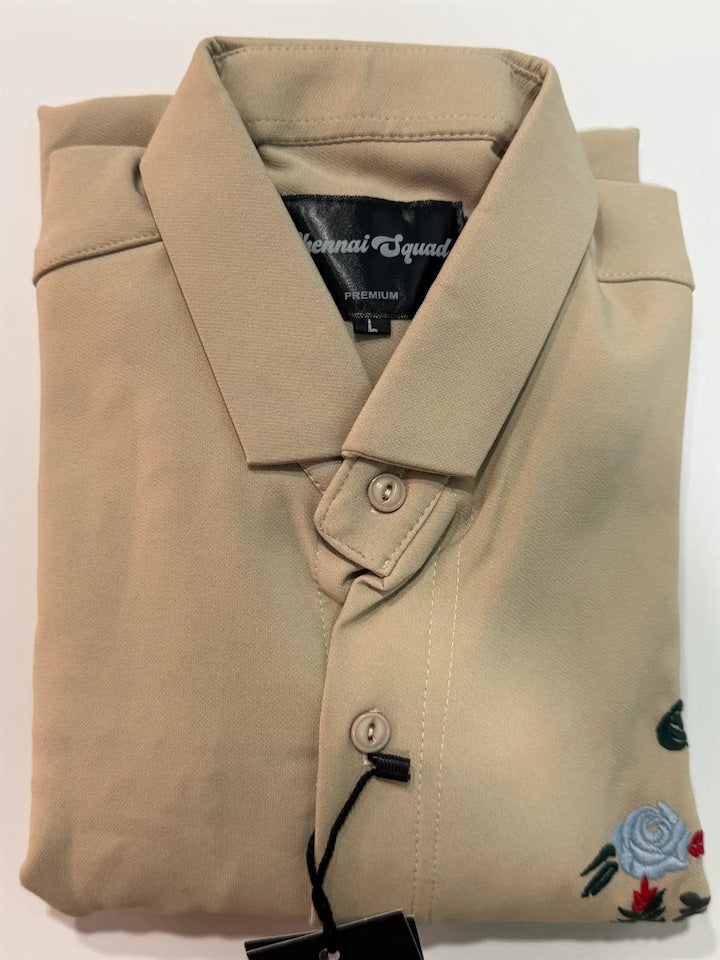 Flower Embroided Shirt. Beige.C.S