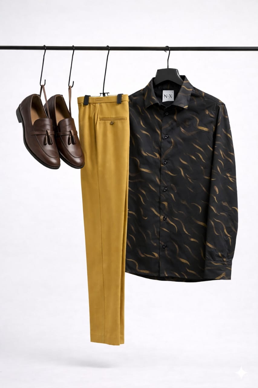 Black Luxe Gold foil shirt. NE.