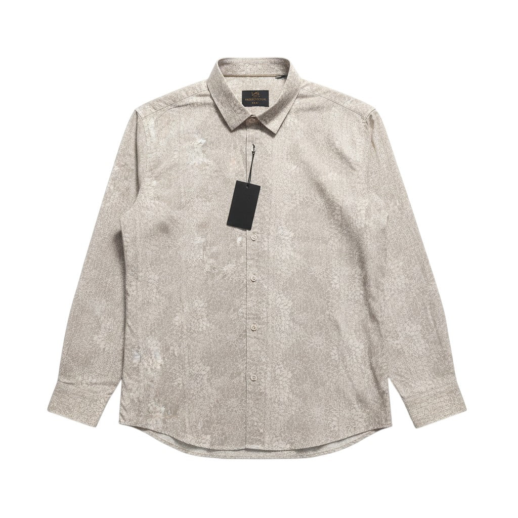 Z Fashion Cult grey floral print long-sleeve button-up shirt. Lightweight fabric with a subtle textured pattern.